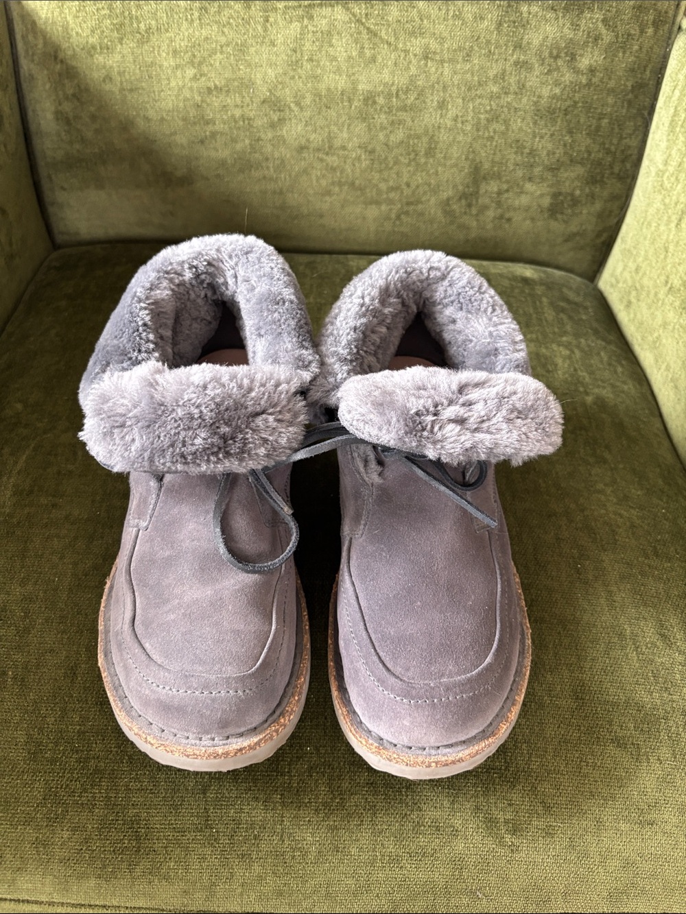 Birkenstock Bakka Gray Suede Shearling Ankle Boots